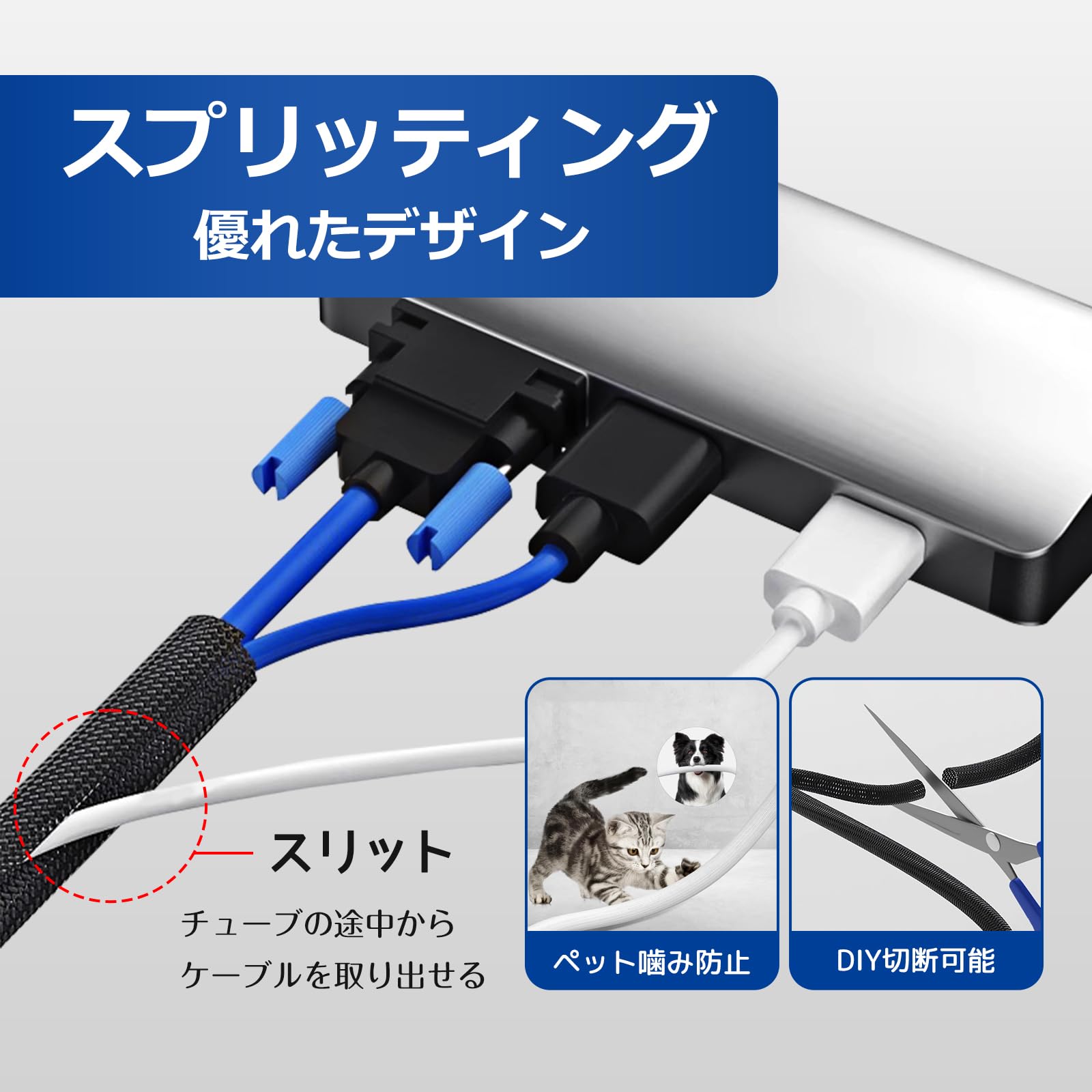 Amazon.co.jp: ケーブル収納スリーブ 配線カバー 編組ケーブルスリーブ